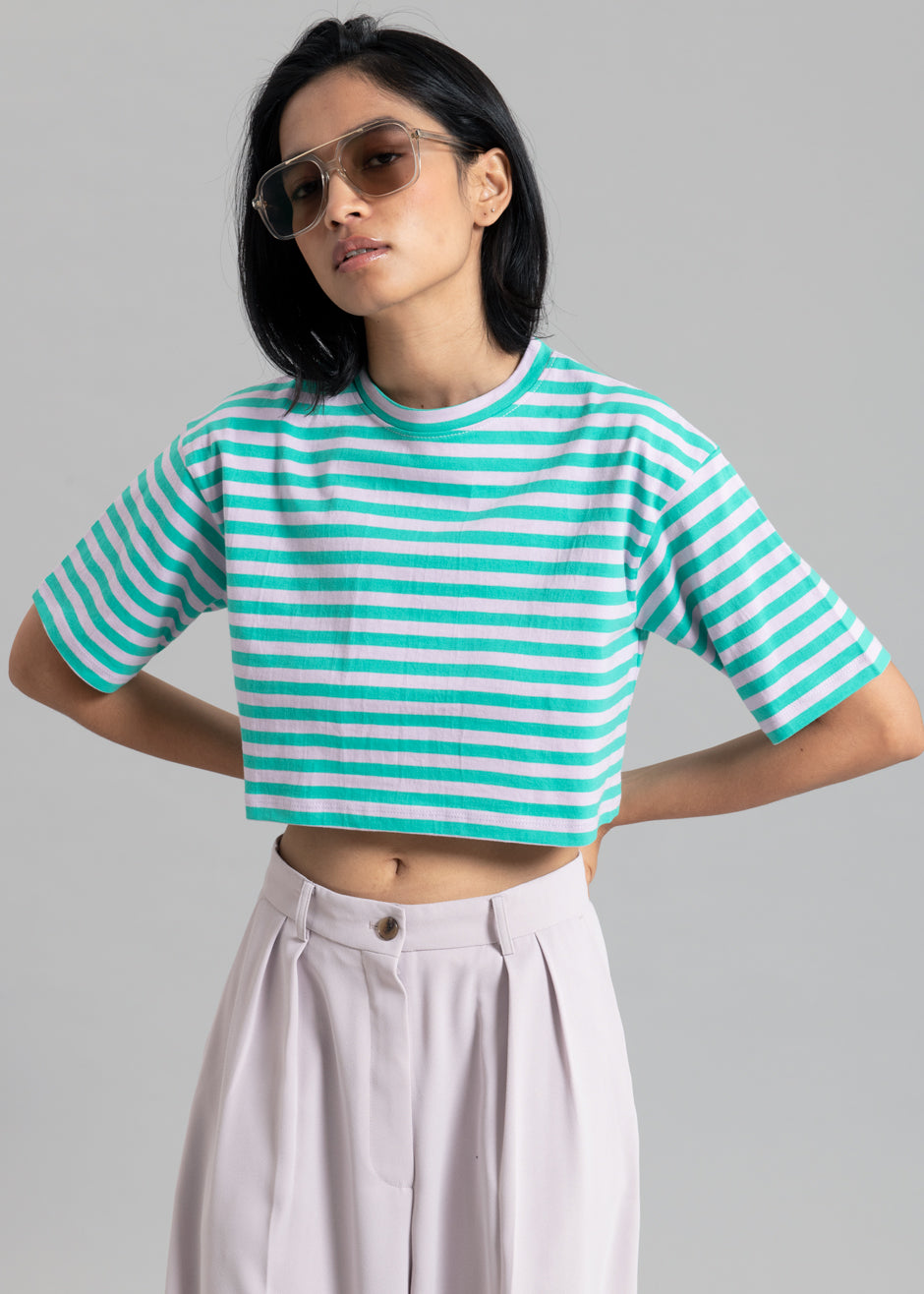 Karina Cropped T-Shirt - Sea Green/Lilac - 1
