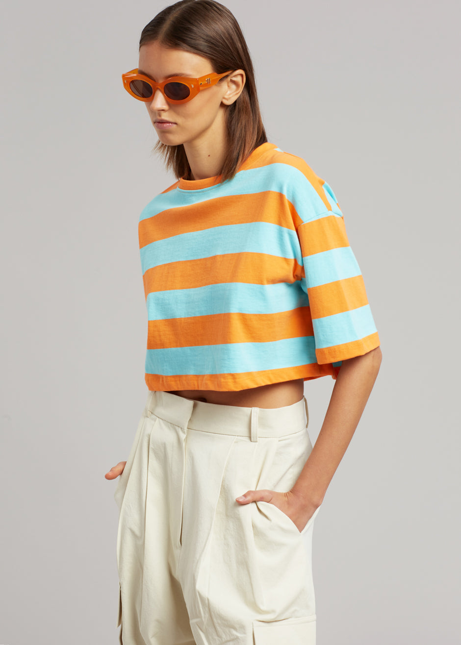 Karina Cropped T-Shirt - Turquoise/Bright Orange - 5