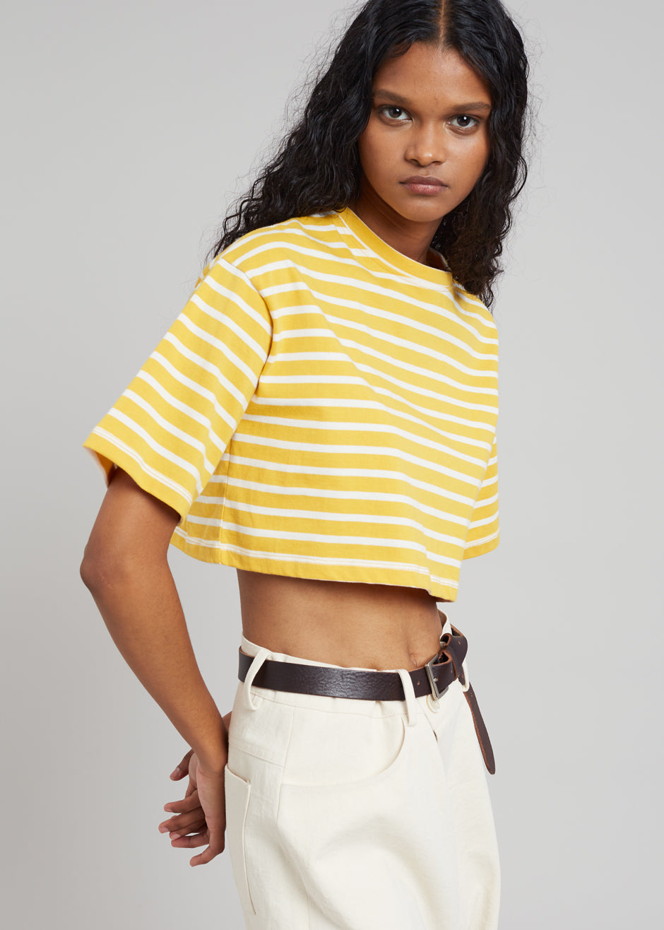 Karina Cropped T-Shirt - Yellow Gold/Off White - 3