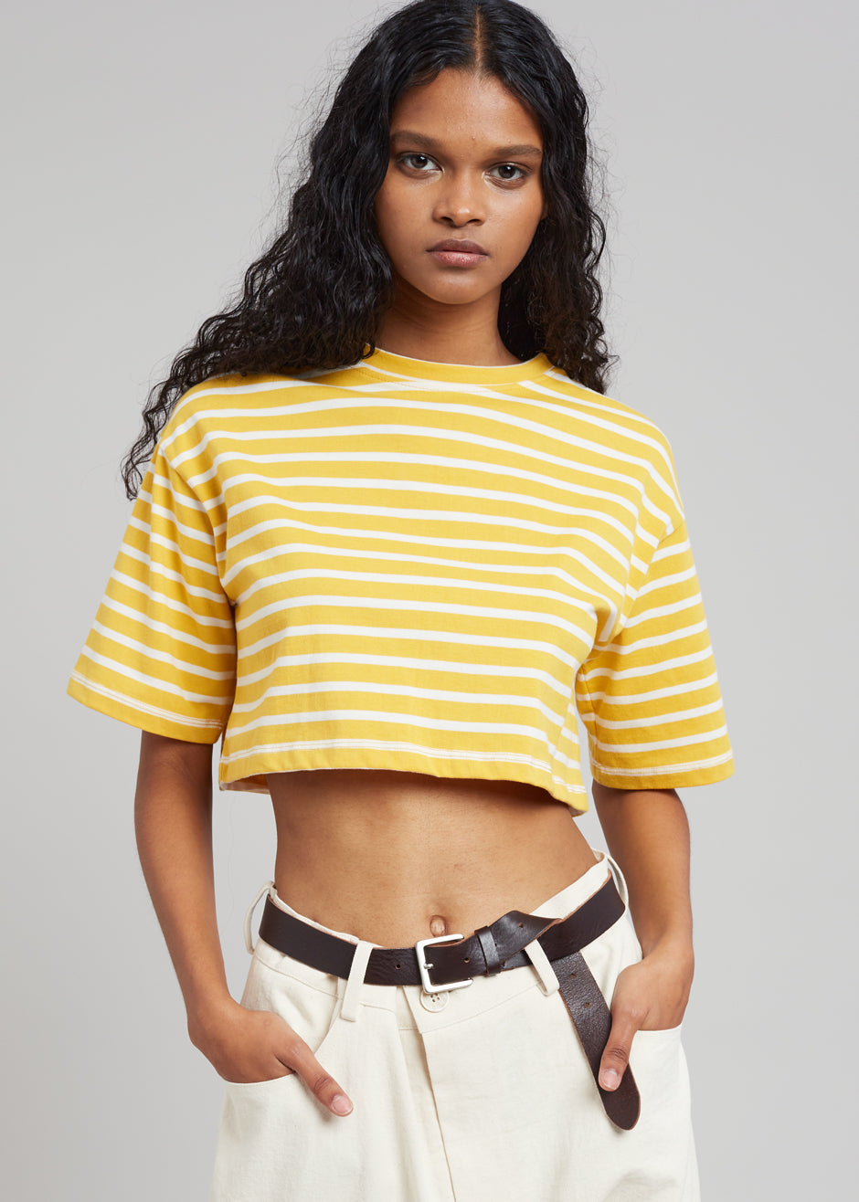 Karina Cropped T-Shirt - Yellow Gold/Off White - 1
