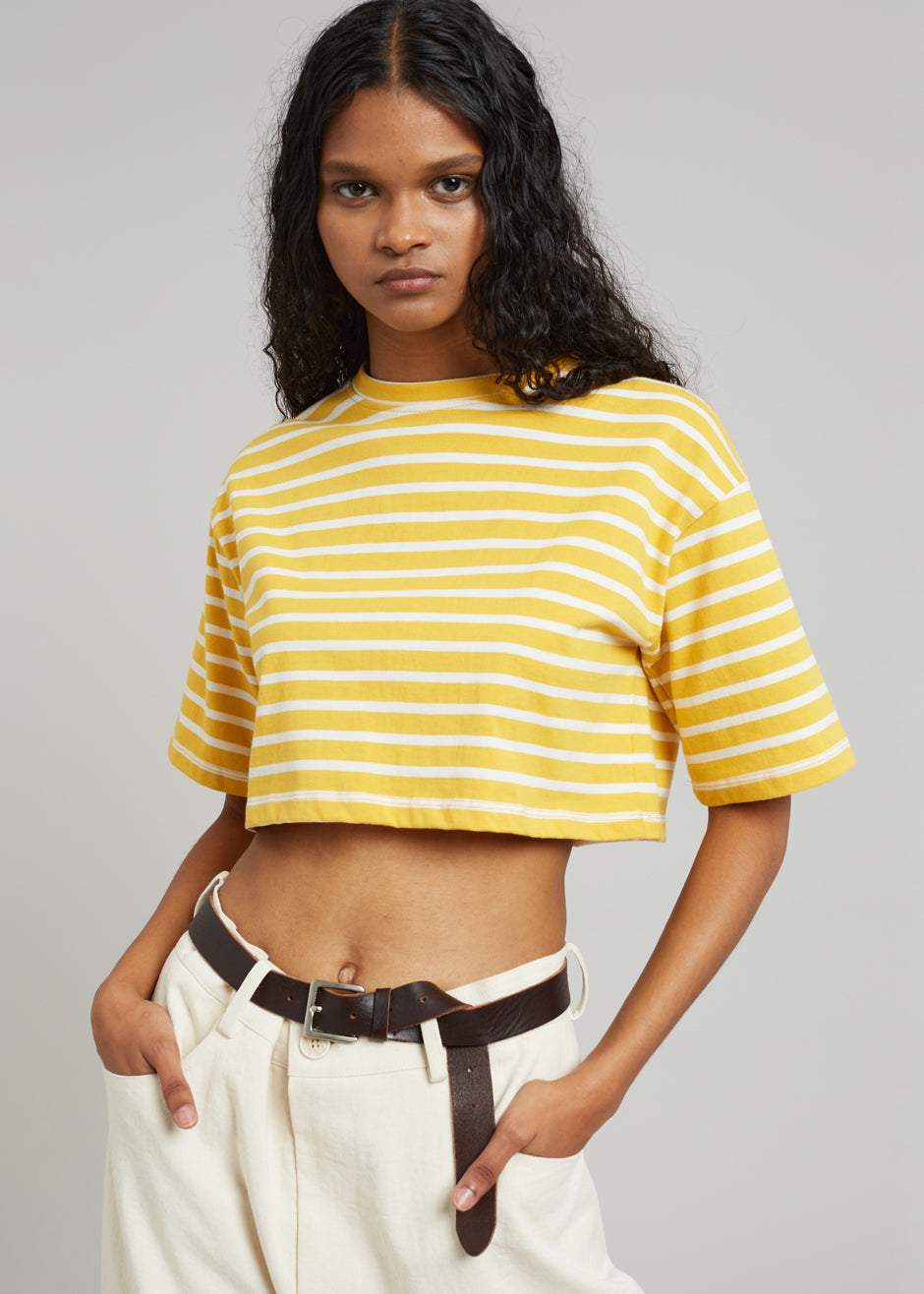 Karina Cropped T-Shirt - Yellow Gold/Off White - 5
