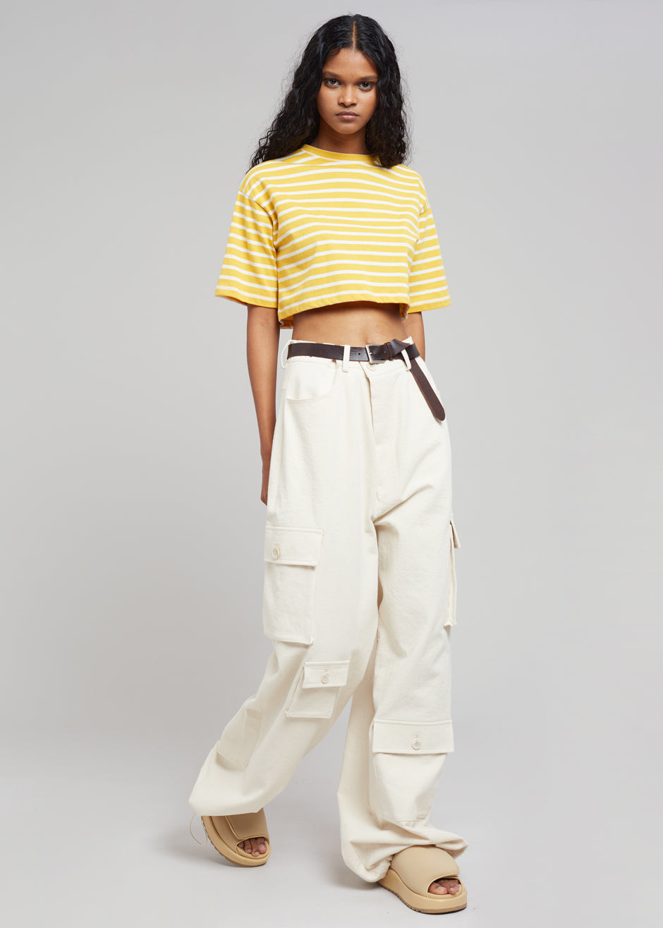 Karina Cropped T-Shirt - Yellow Gold/Off White - 4