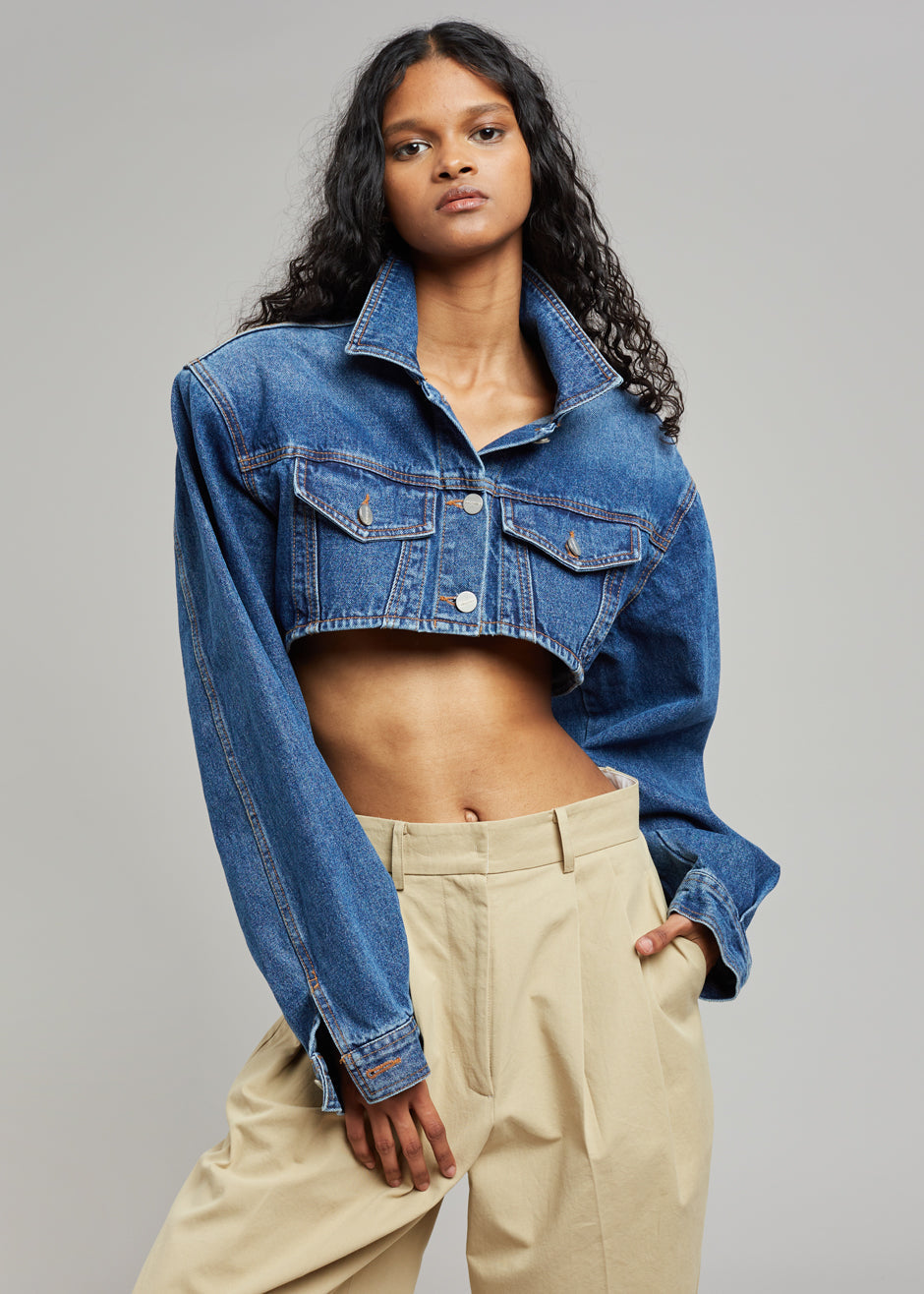 Kett Cropped Denim Jacket - Dark Indigo - 2