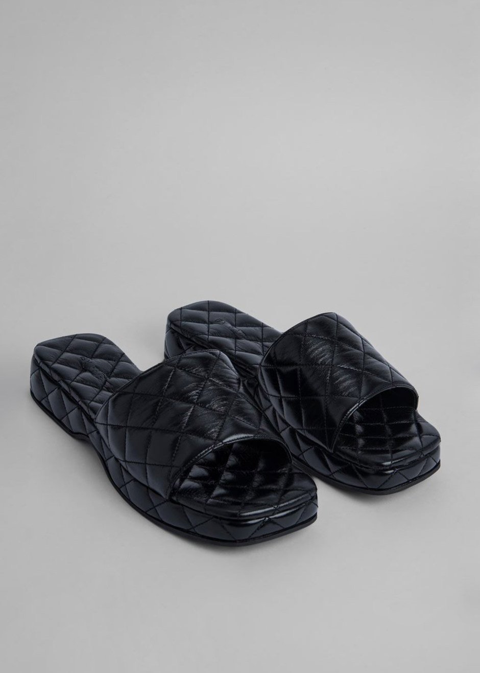 BY FAR Lilo Quilted Sandals - Black - 1