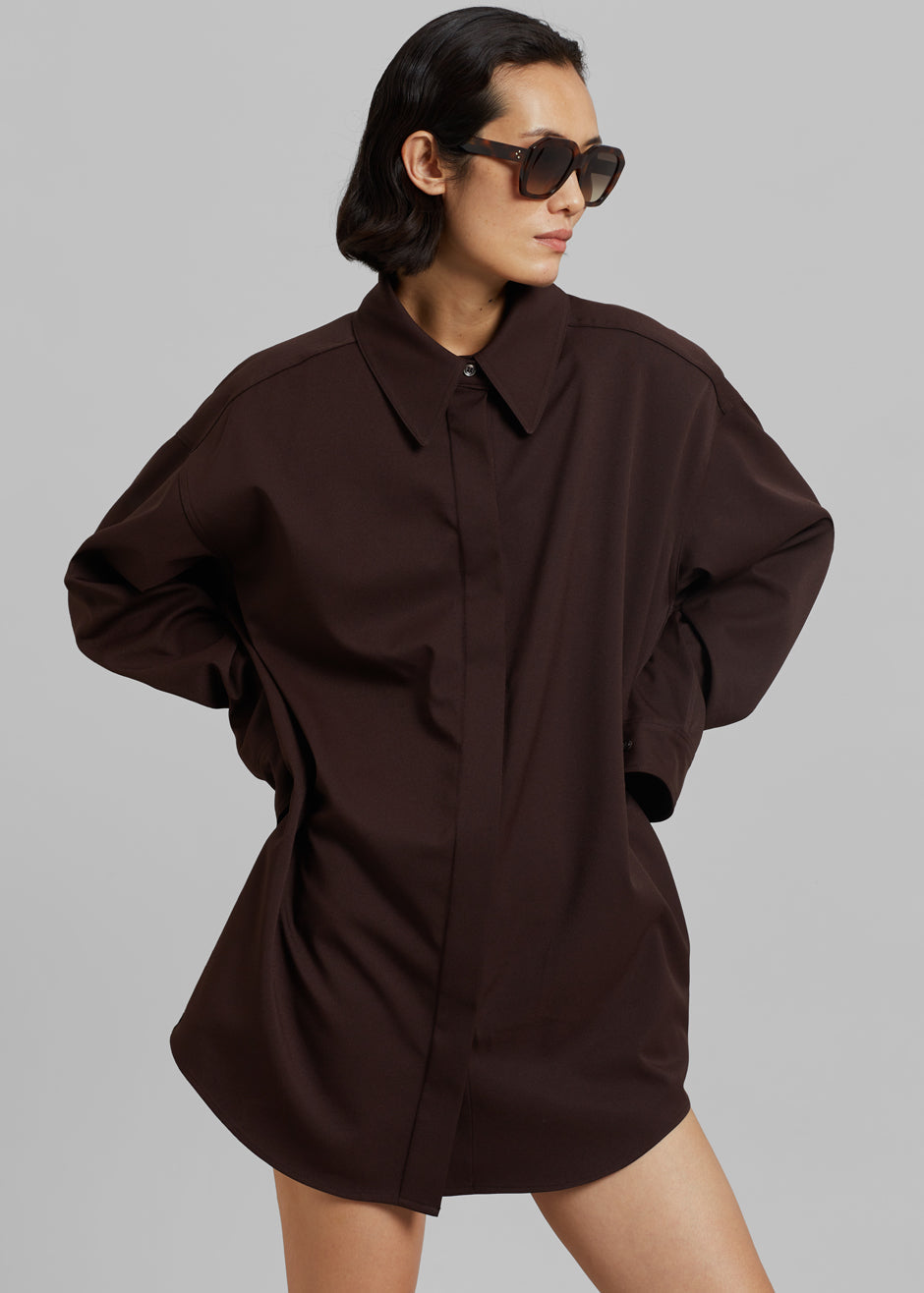 Lio Detachable Padded Shoulder Shirt - Chocolate - 7
