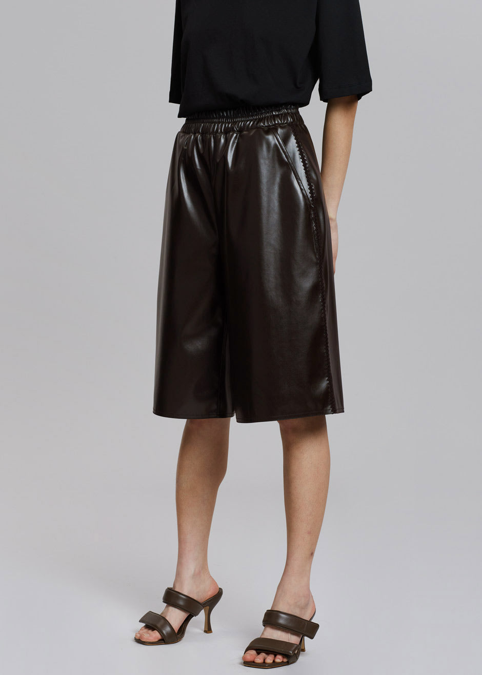 Low Classic Leather Bermuda Pants - Dark Brown