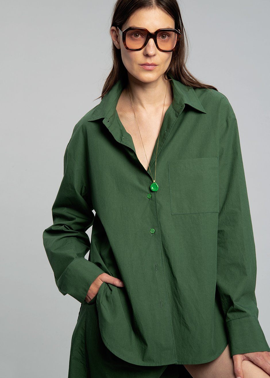 Lui Organic Cotton Shirt - Hunter Green - 4