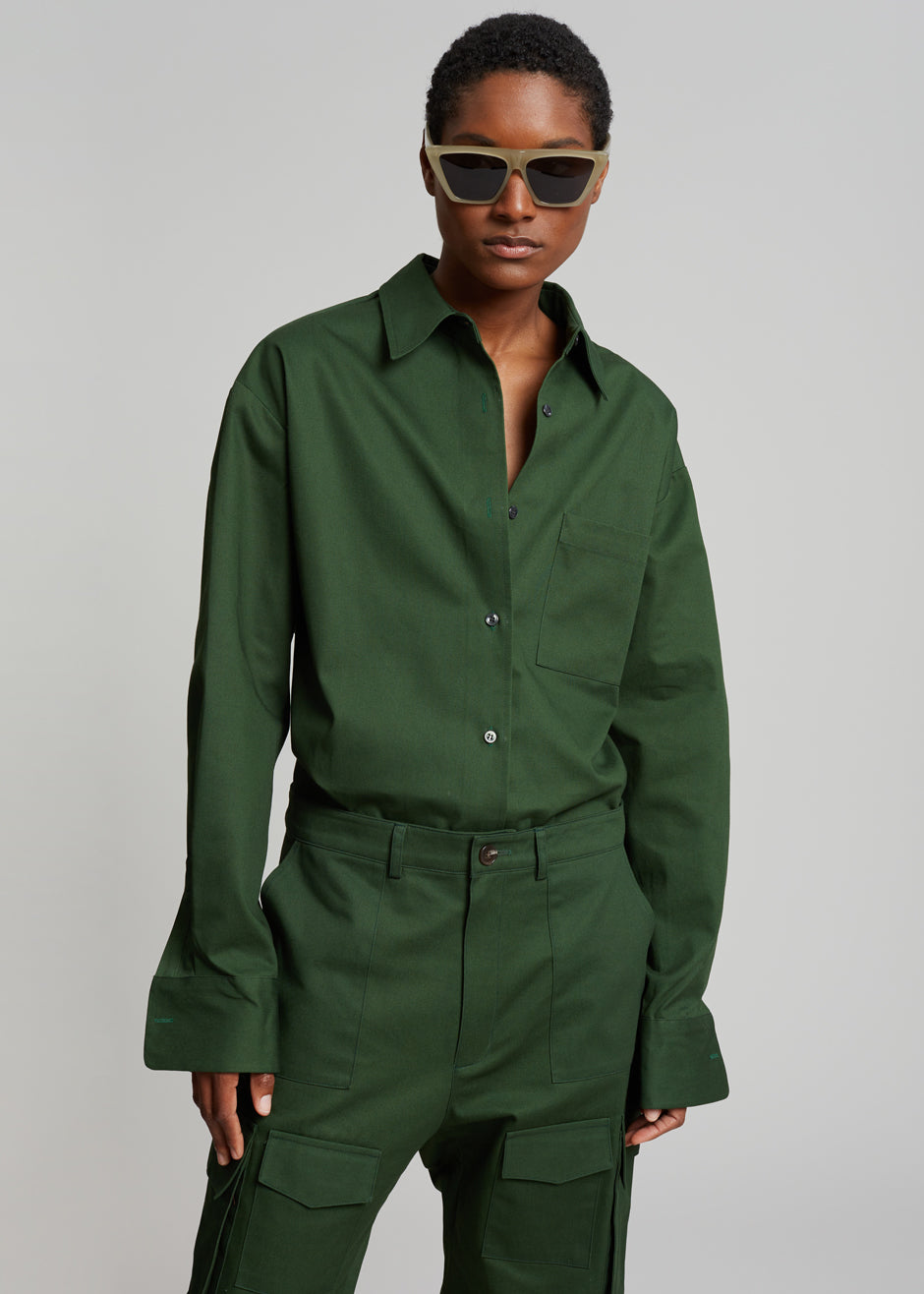 Lui Twill Overshirt - Forest Green - 4