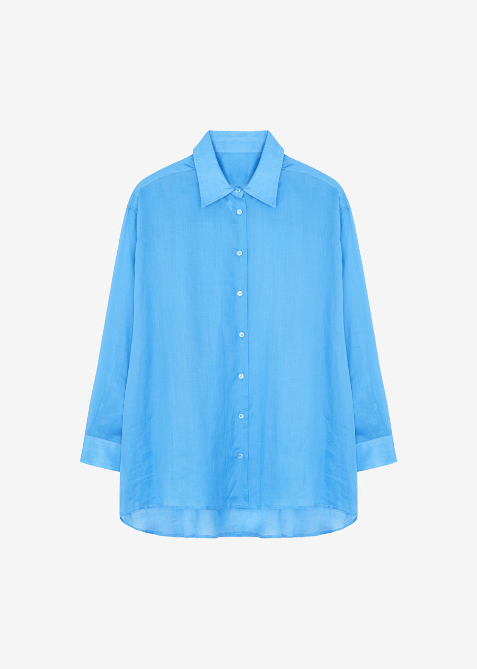 Marlow Oversized Linen Shirt - Blue - 12