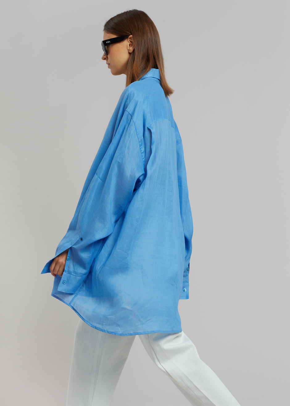 Marlow Oversized Linen Shirt - Blue - 1