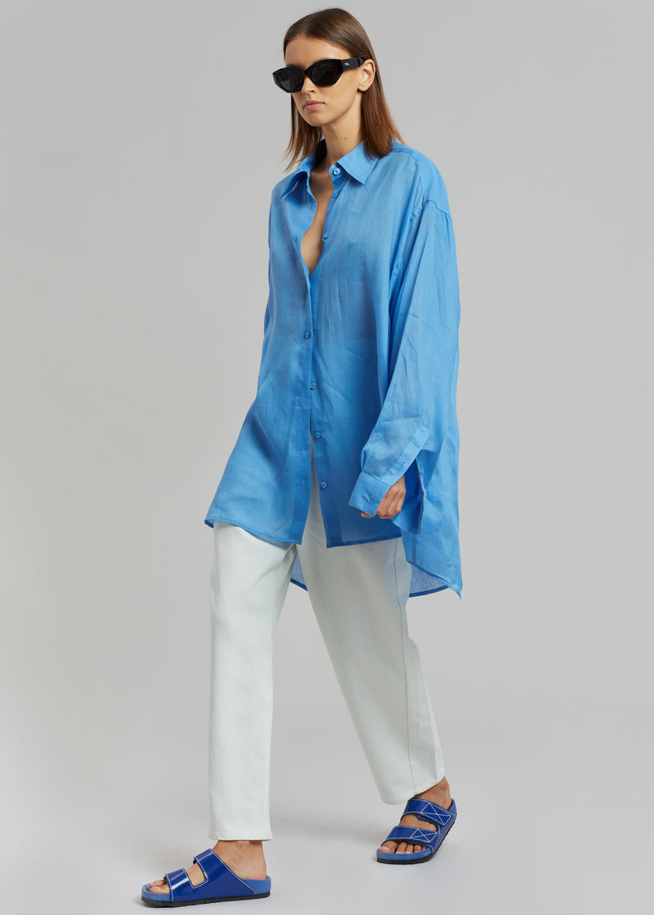 Marlow Oversized Linen Shirt - Blue - 3