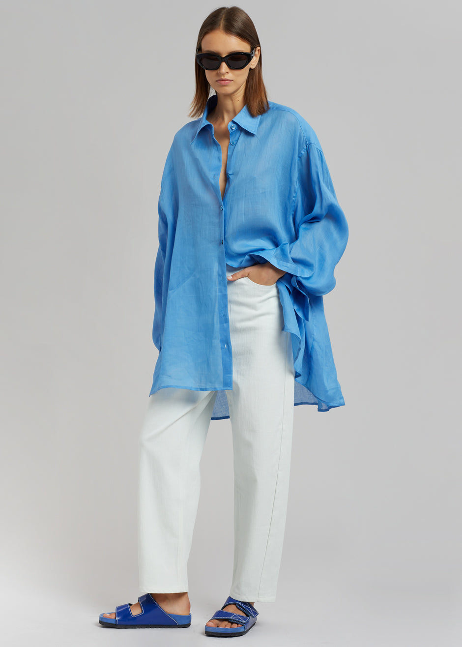 Marlow Oversized Linen Shirt - Blue - 4