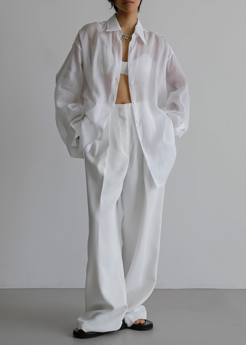 Marlow Oversized Linen Shirt - White - 7