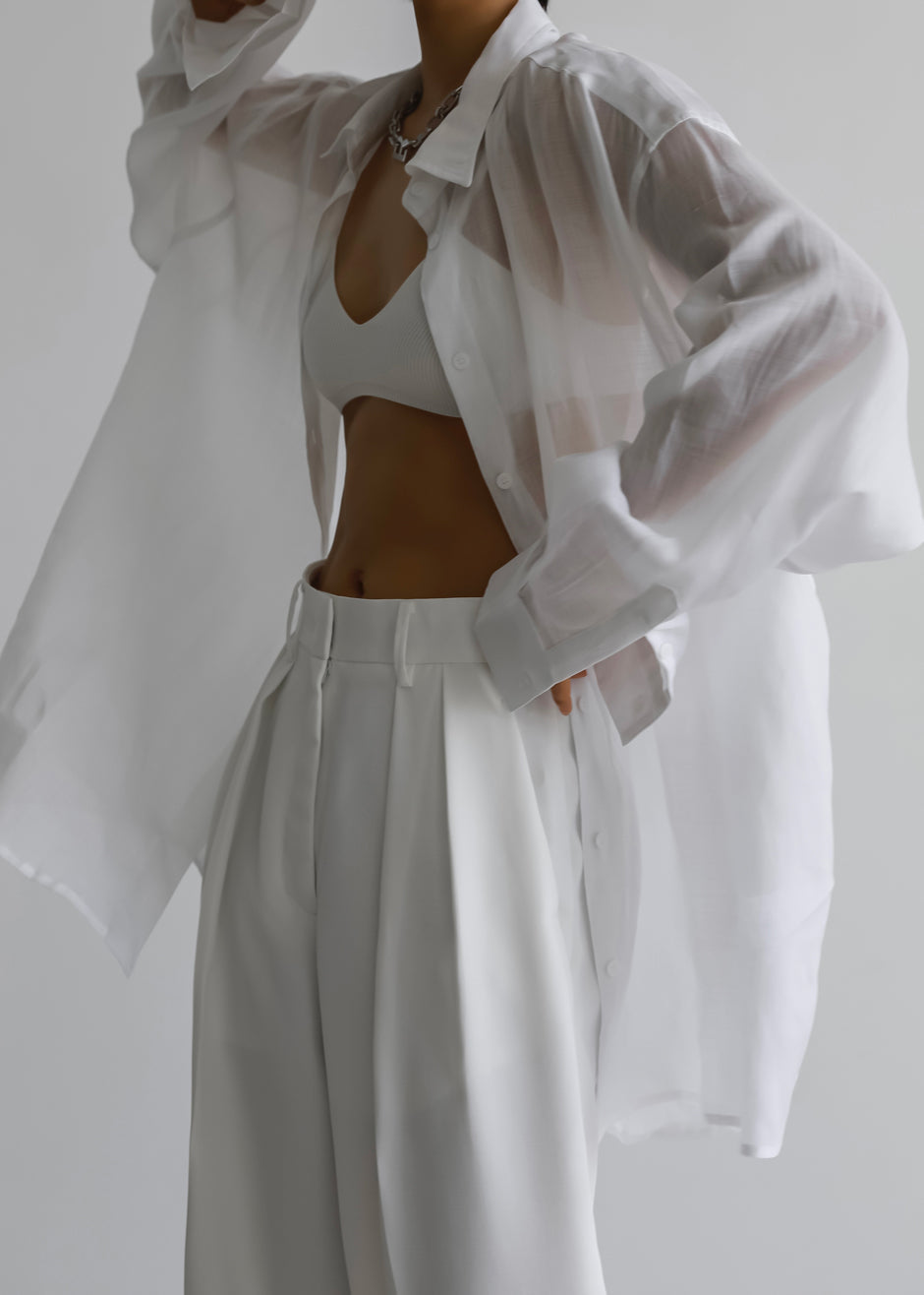 Marlow Oversized Linen Shirt - White - 1