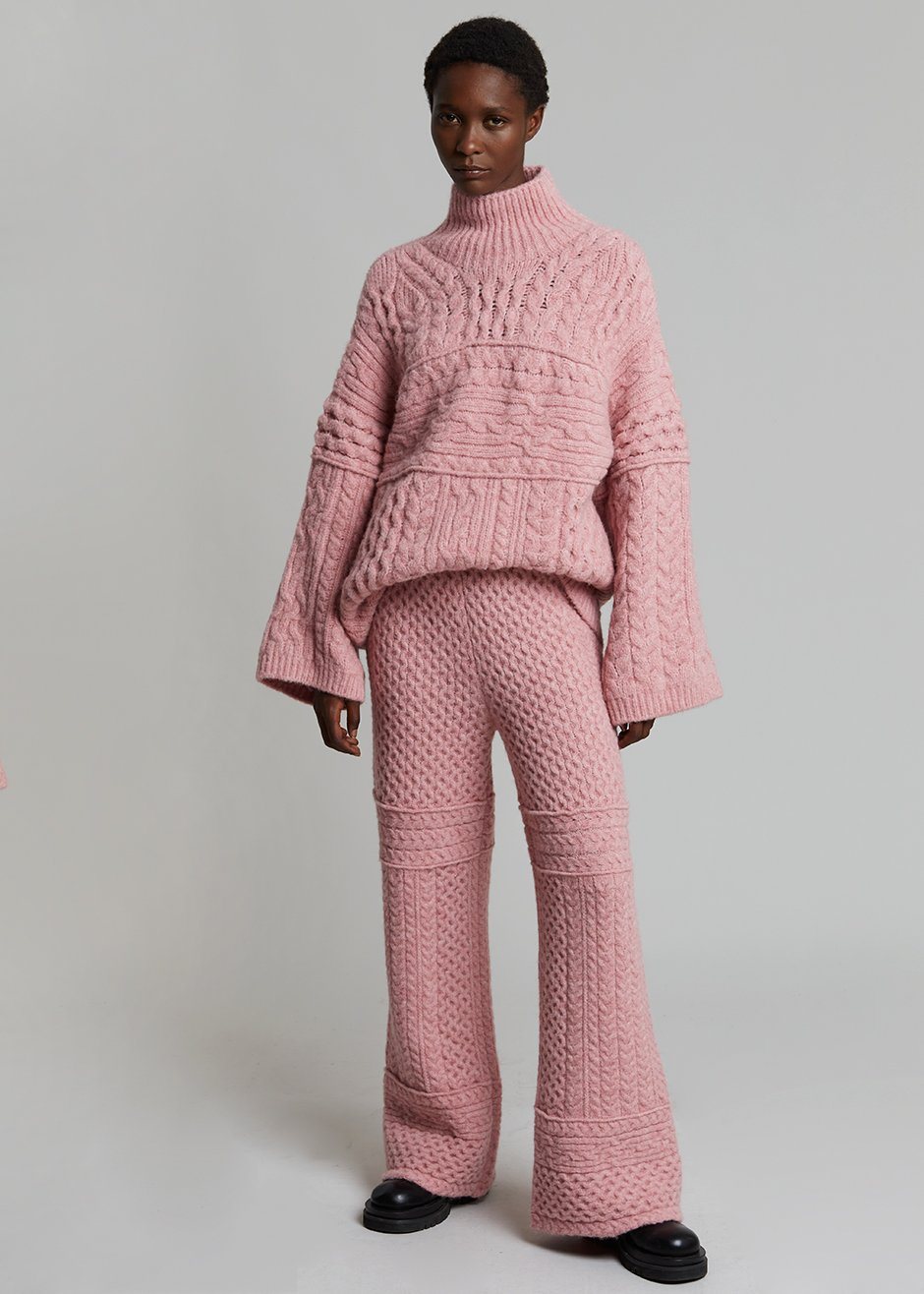 Nanushka Fina Cable Knit Pants - Pink