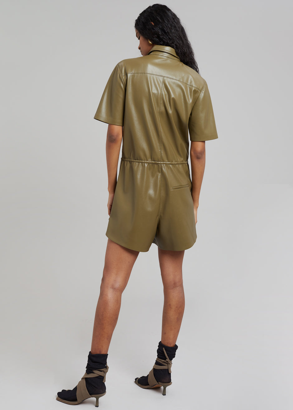Nanushka Leni Vegan Leather Jumpsuit - Olive - 8