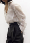 Off White Sheer Button Blouse Shirt Bar