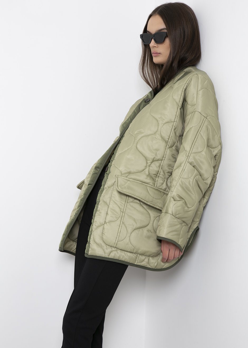 Teddy Quilted Jacket - Moss Green - 5