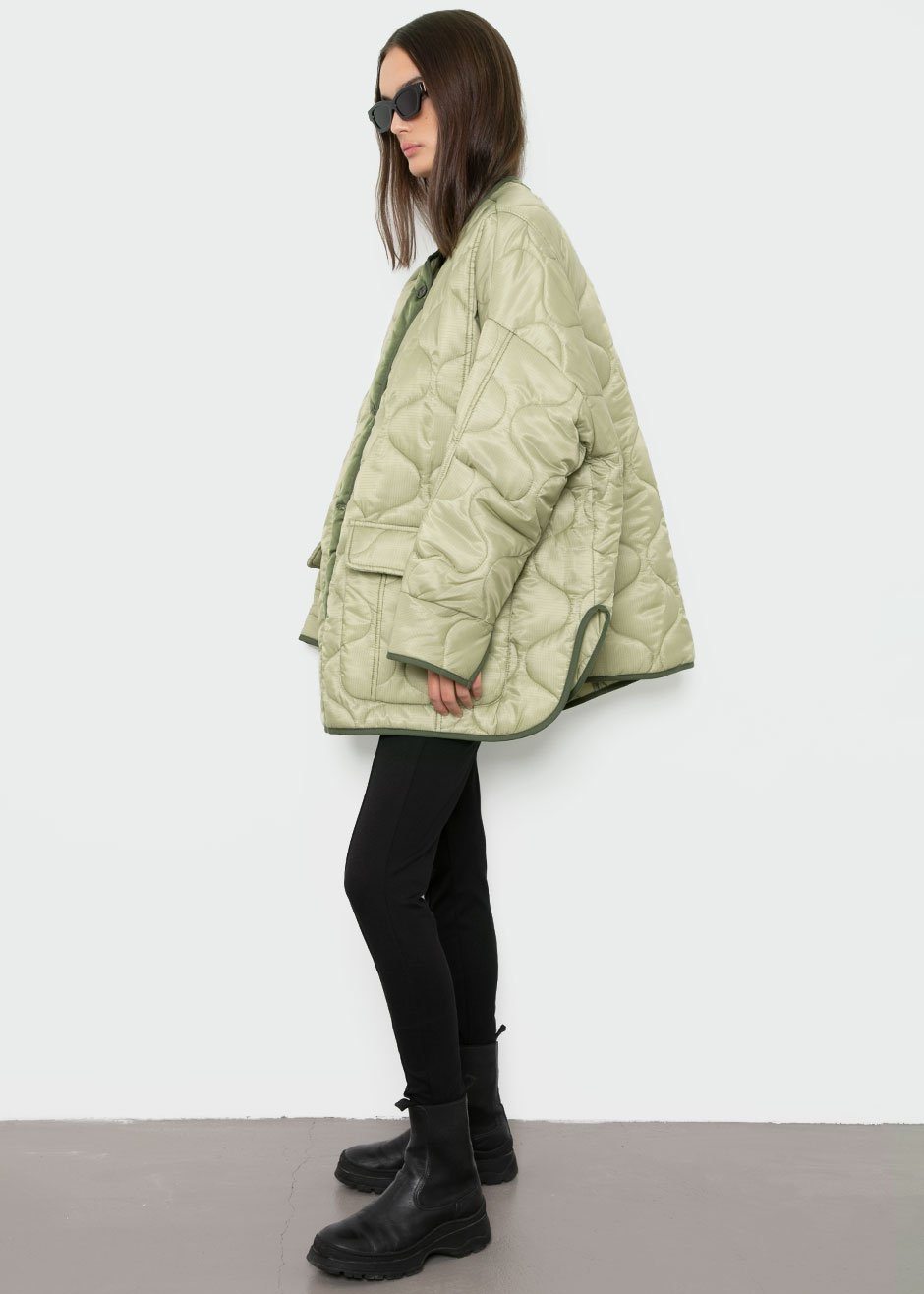 Teddy Quilted Jacket - Moss Green - 4