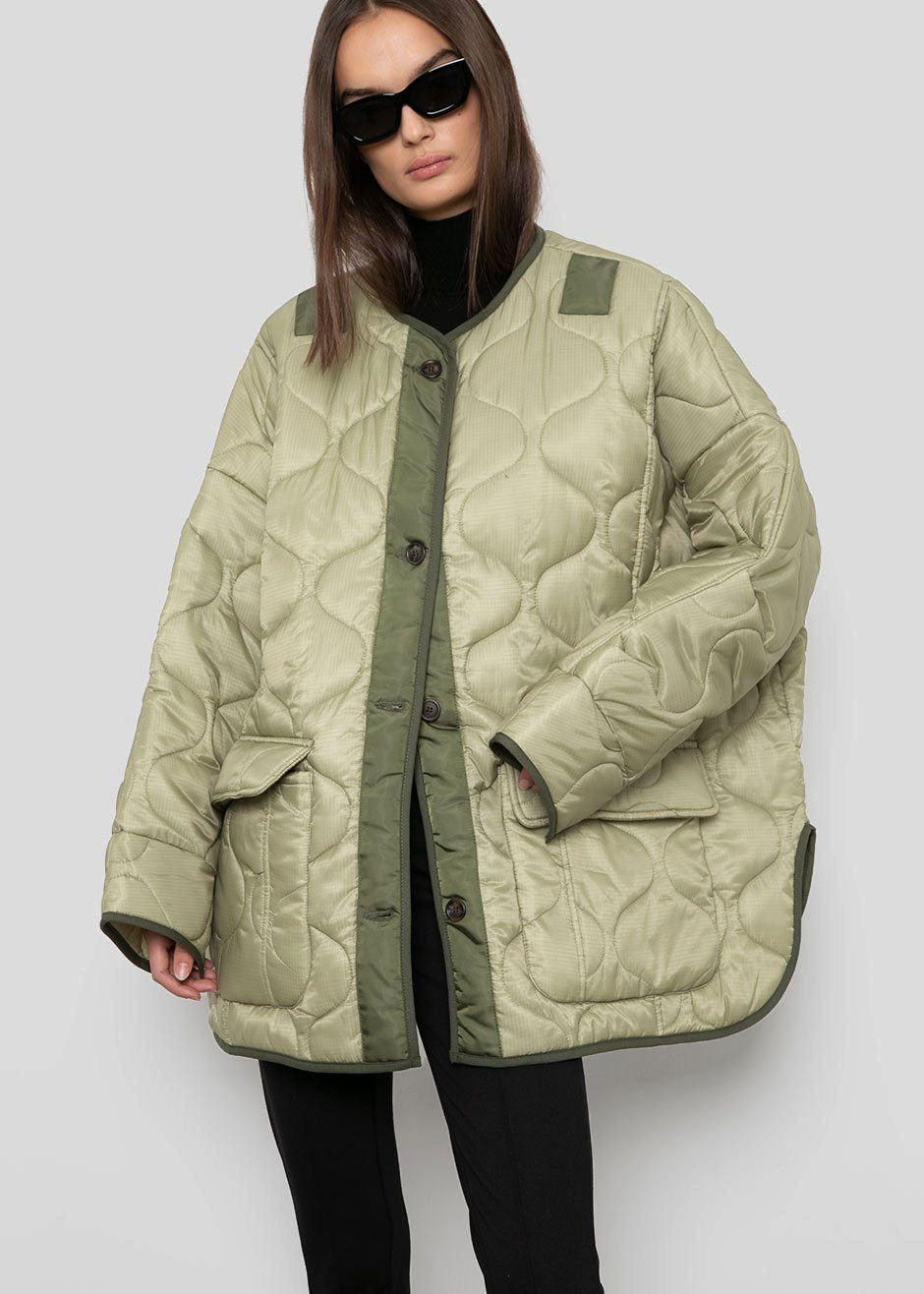 Teddy Quilted Jacket - Moss Green - 1