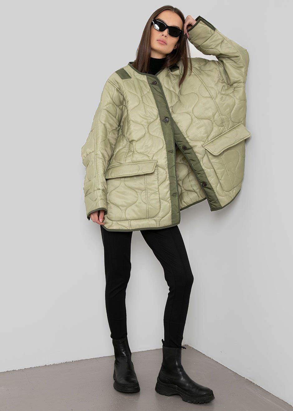 Teddy Quilted Jacket - Moss Green - 1