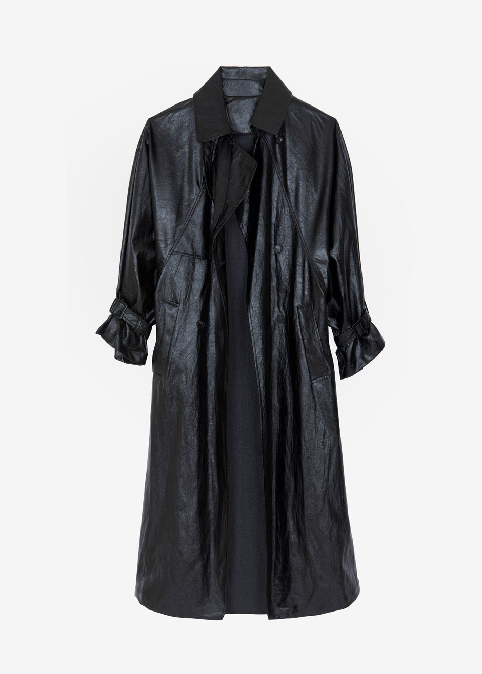 Reed Faux Leather Trench Coat - Black - 9
