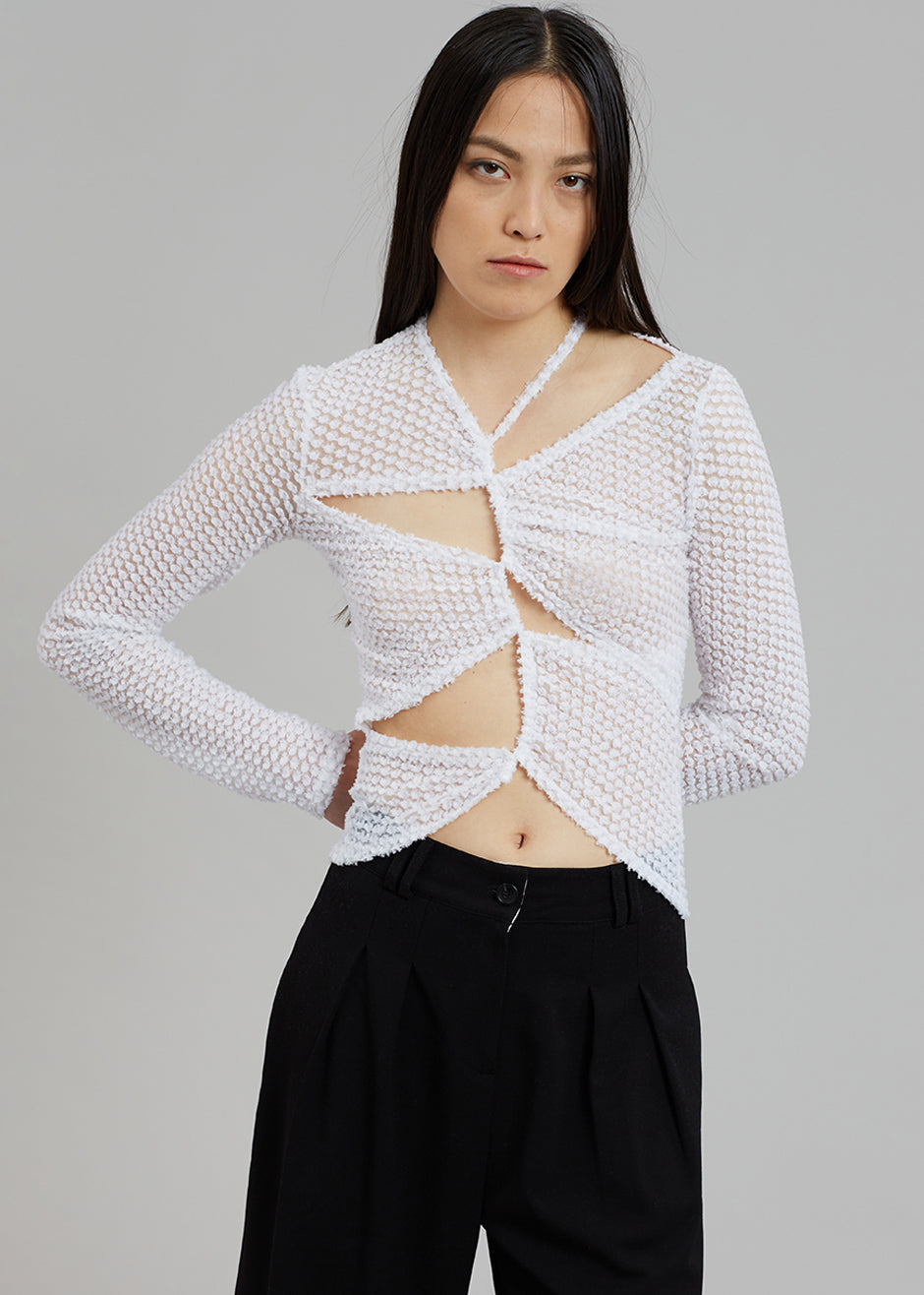 Sid Neigum Flocked Cutout Tension Blouse - White