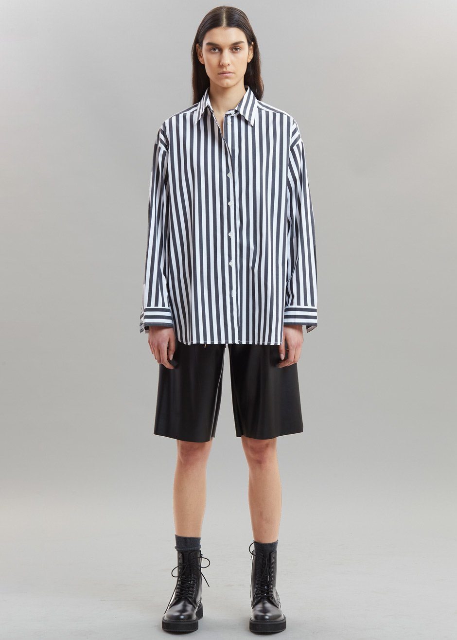 Sylvia Striped Oxford Shirt - Faded Black/White - 9