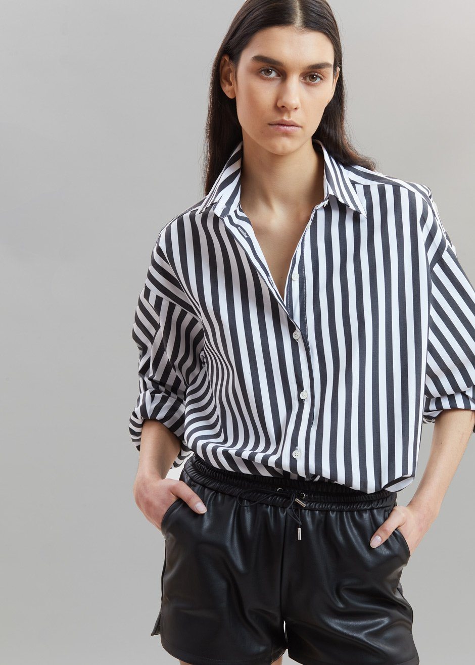 Sylvia Striped Oxford Shirt - Faded Black/White - 7