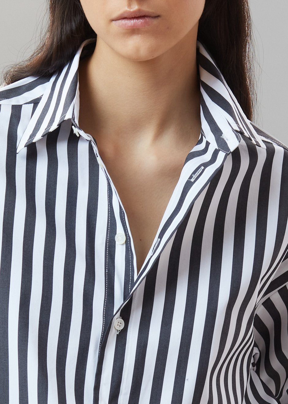 Sylvia Striped Oxford Shirt - Faded Black/White - 3