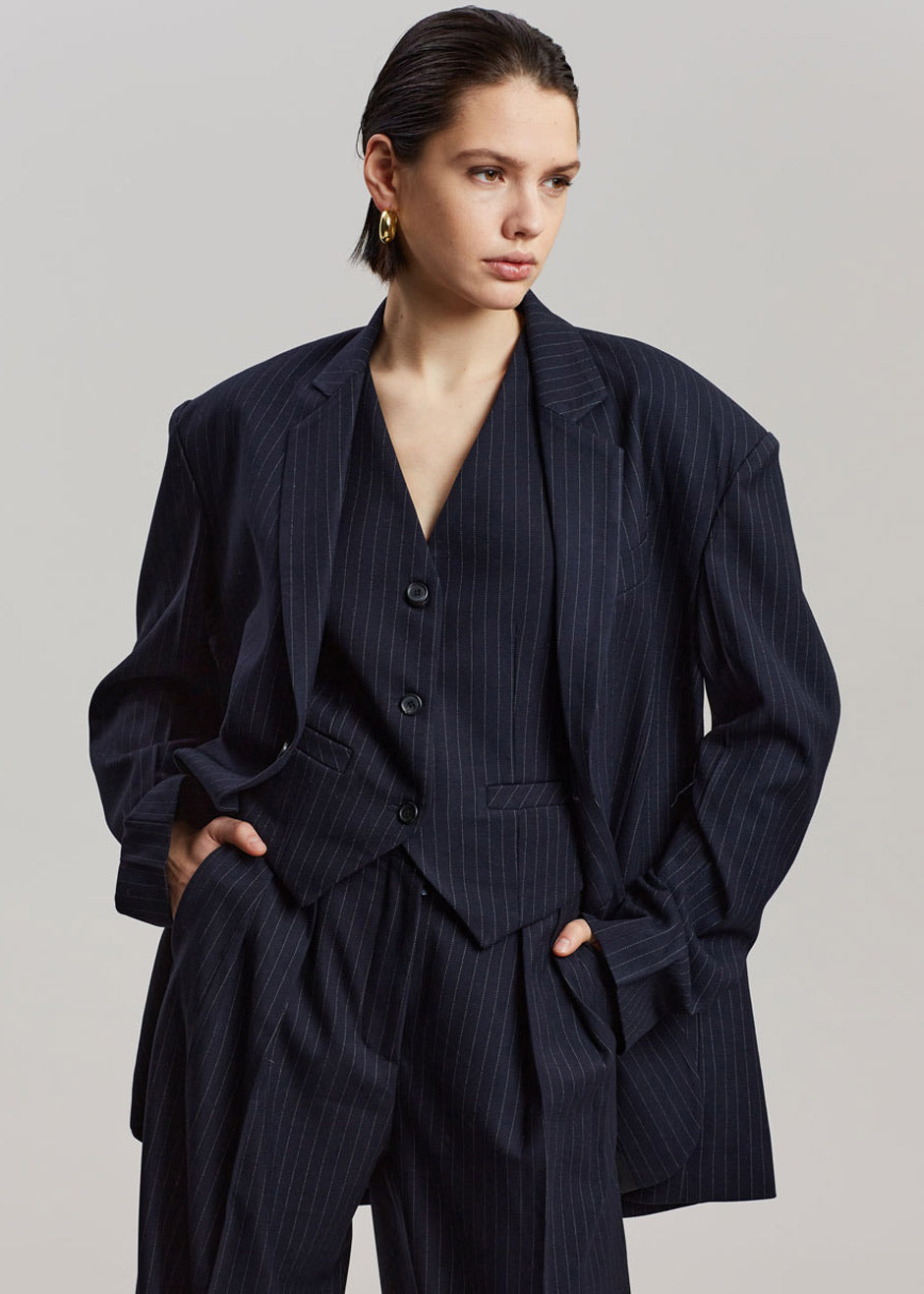 Tansy Oversized Blazer - Navy Pinstripe - 3