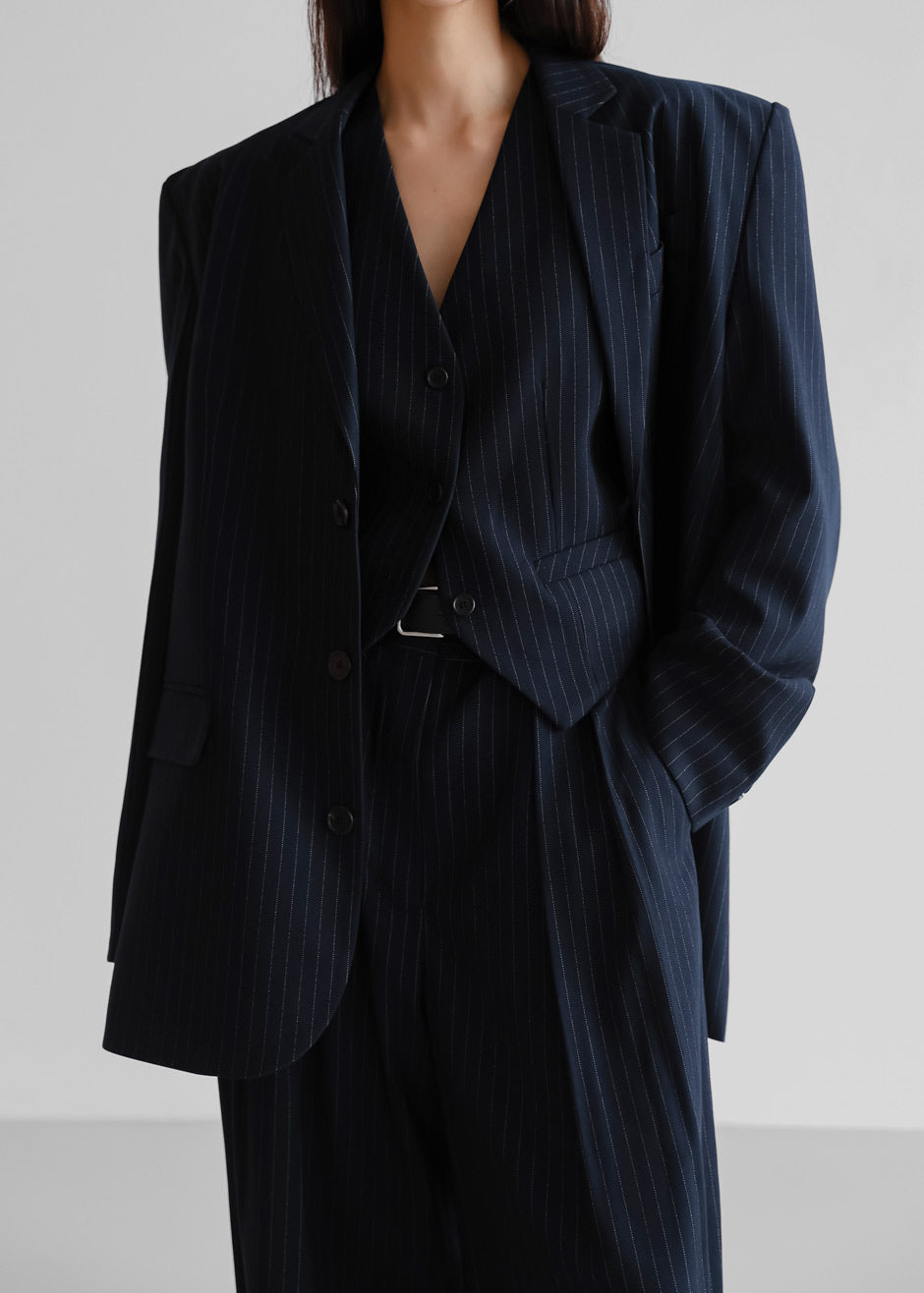 Tansy Oversized Blazer - Navy Pinstripe - 5