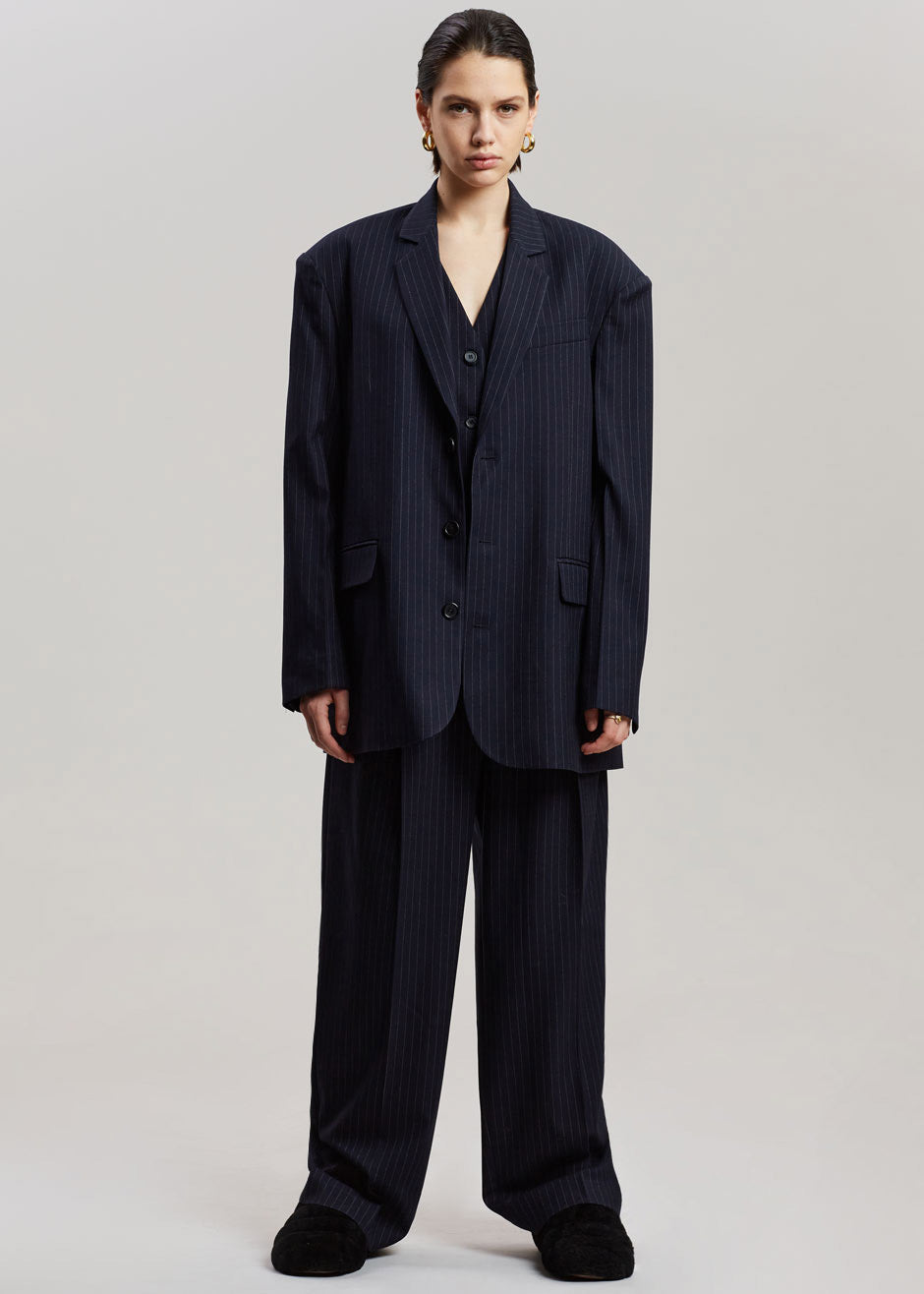 Tansy Oversized Blazer - Navy Pinstripe - 11