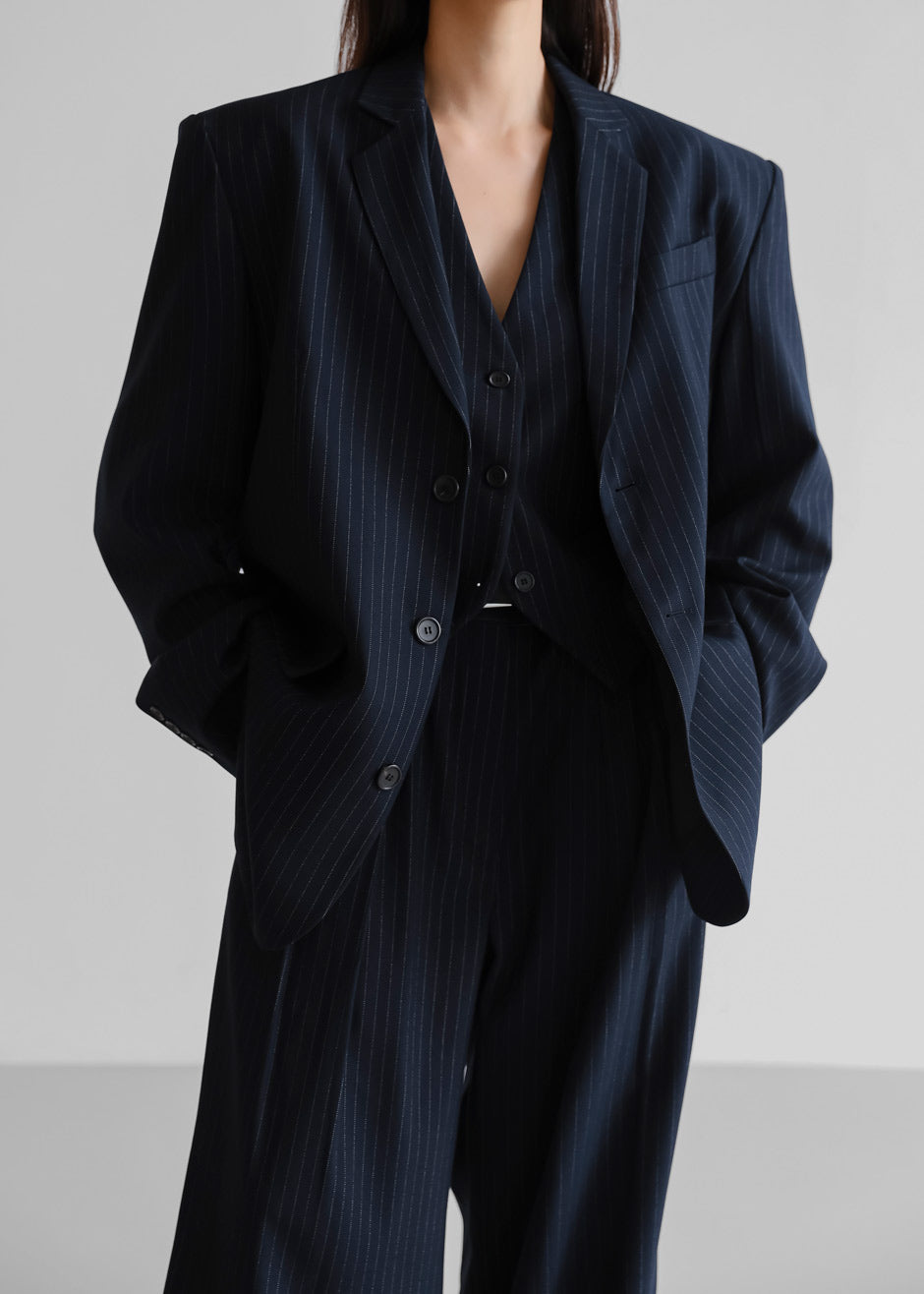 Tansy Oversized Blazer - Navy Pinstripe - 9