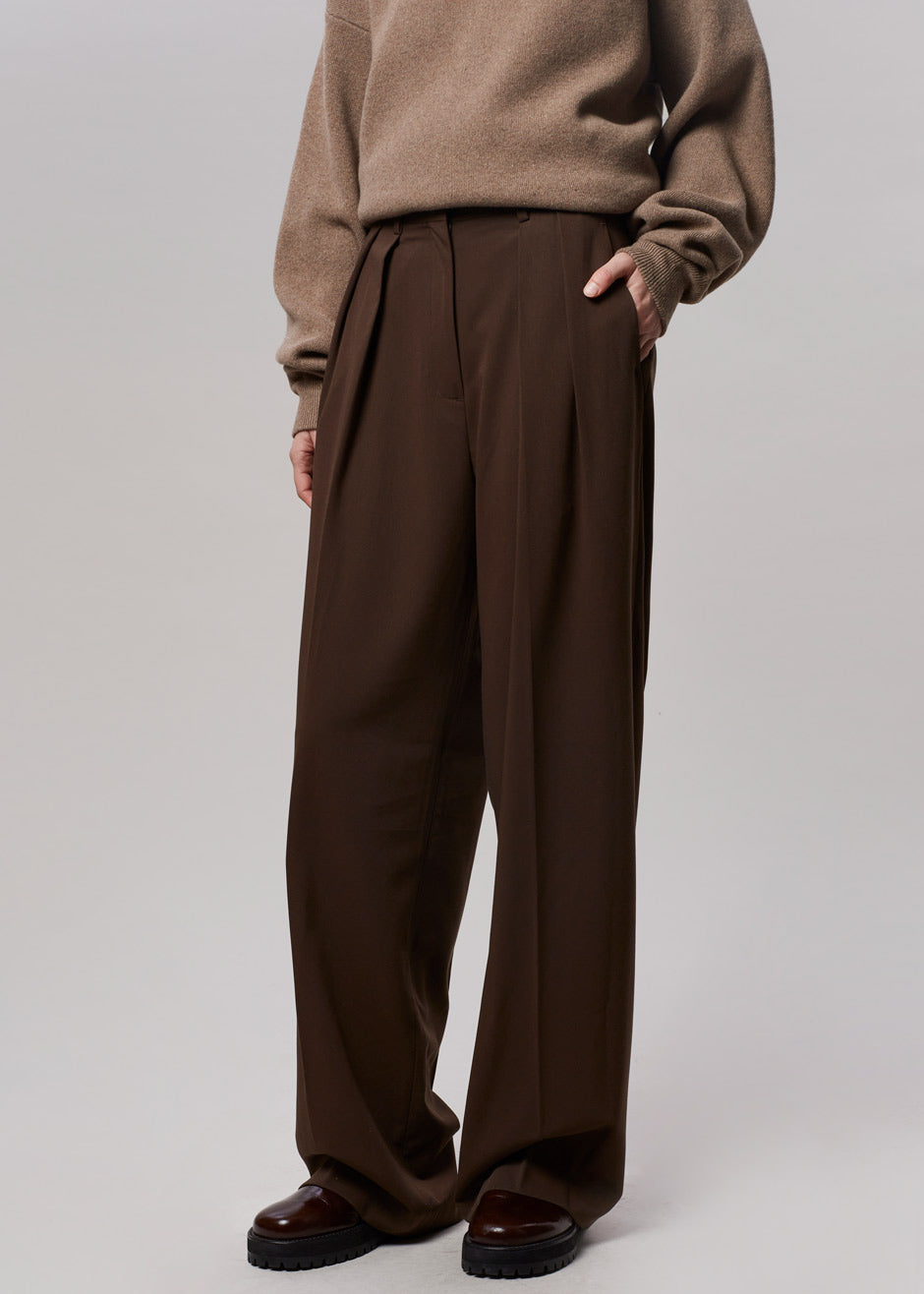 Tansy Pleated Trousers - Chocolate - 8