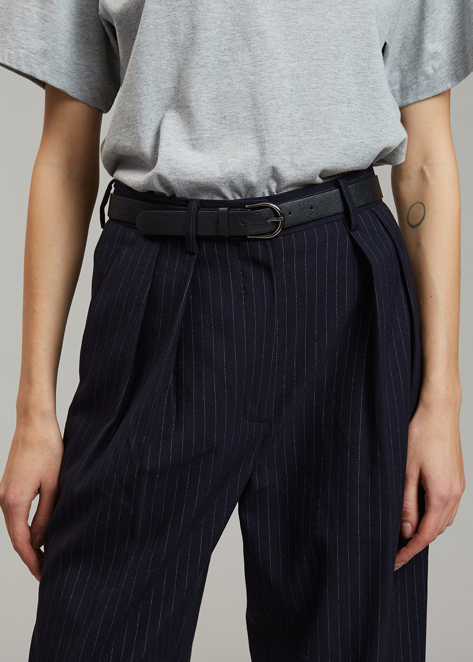 Tansy Pleated Trousers - Navy Pinstripe - 3
