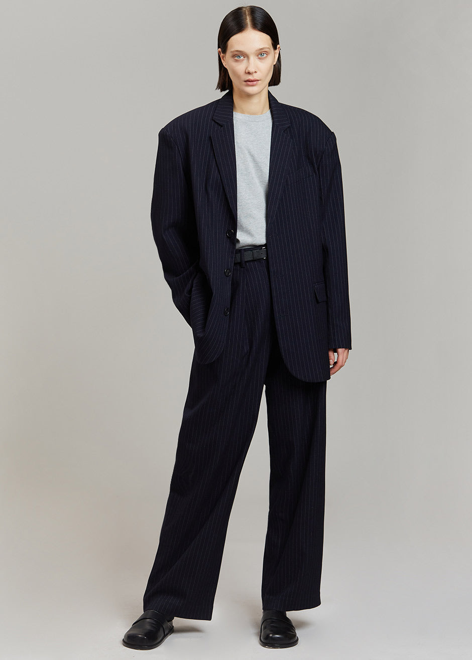 Tansy Pleated Trousers - Navy Pinstripe - 10