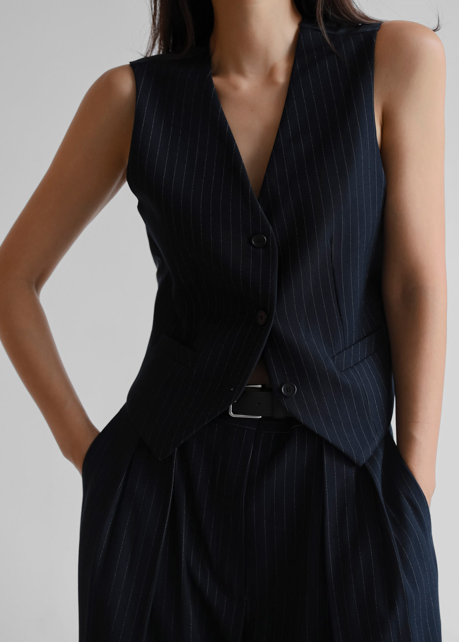 Tansy Tailored Vest - Navy Pinstripe - 8