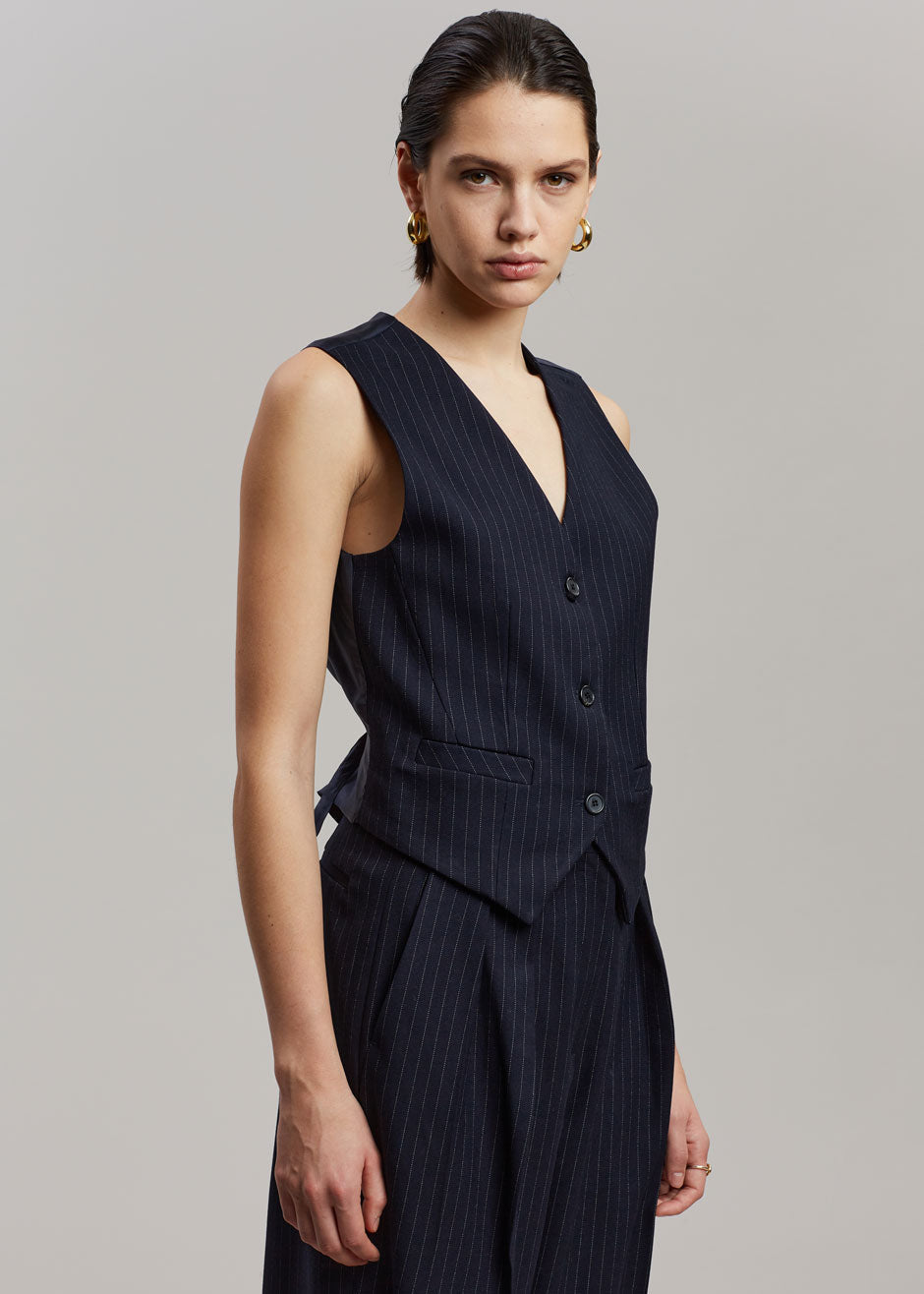 Tansy Tailored Vest - Navy Pinstripe - 4