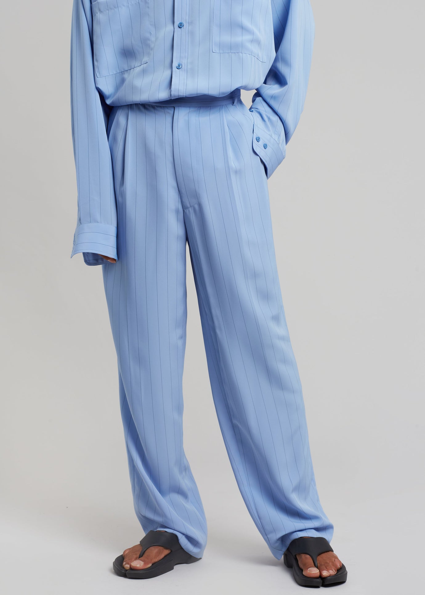 Beo Fluid Stripe Suit Pants - Powder Blue - 1