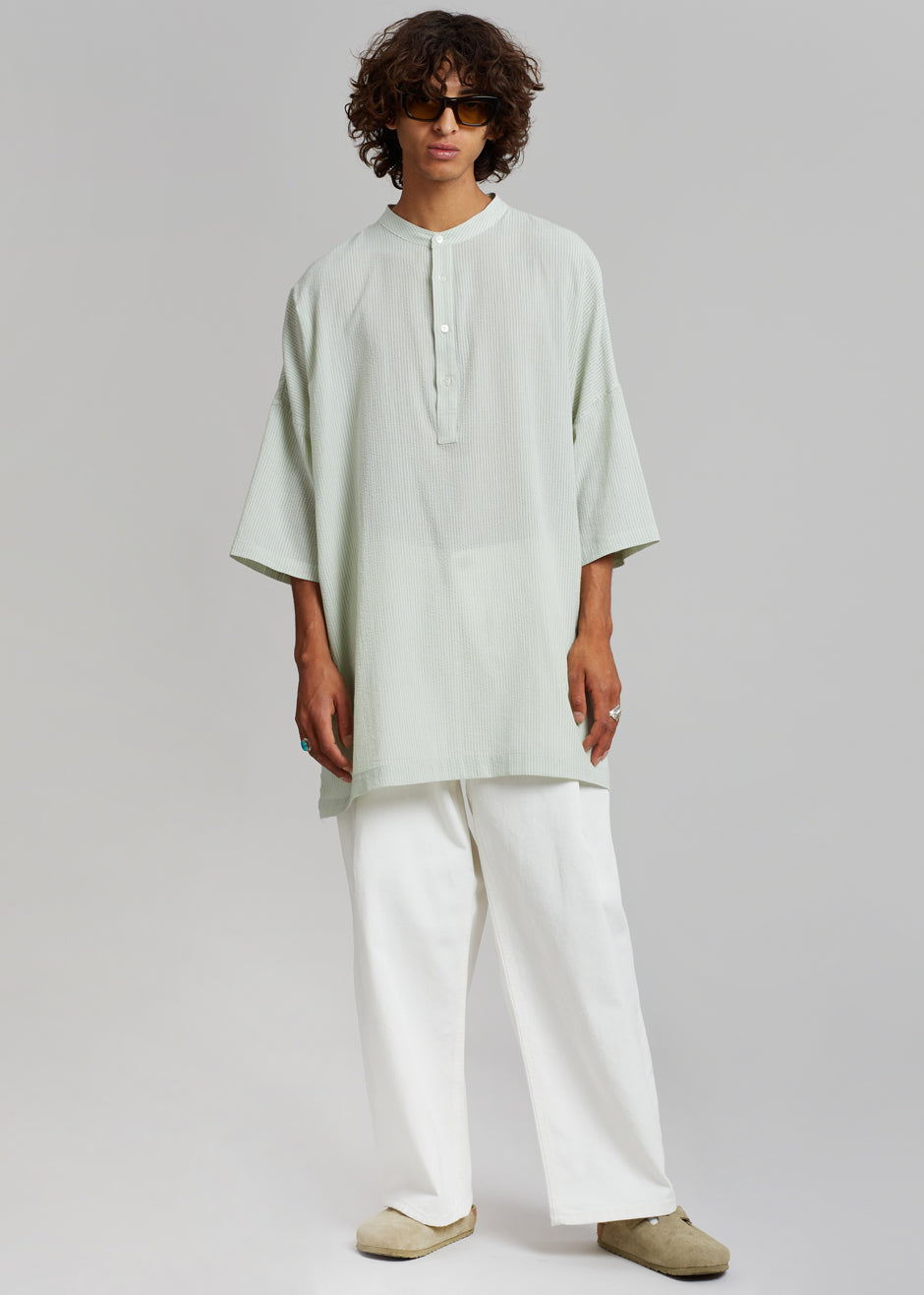 Teo Oversized Collarless Shirt - Light Celadon - 4
