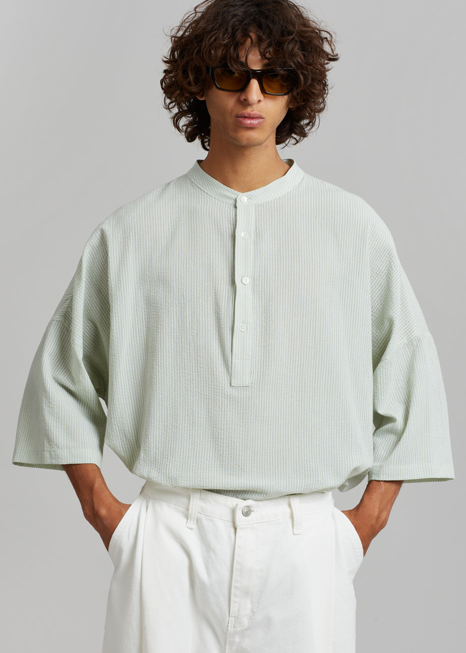 Teo Oversized Collarless Shirt - Light Celadon - 6