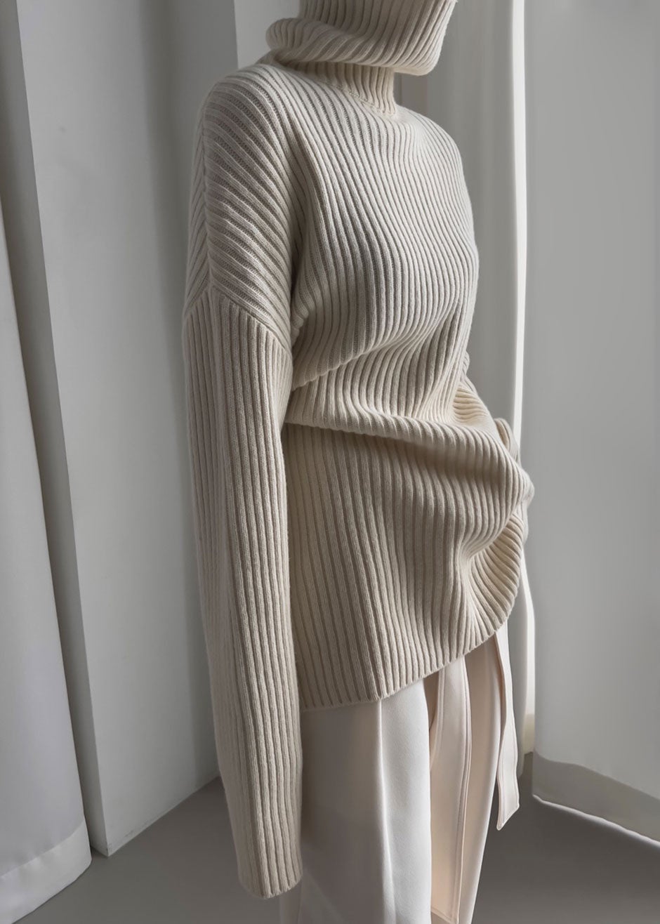 Thelma Ribbed Sweater Dress - Cream - 2