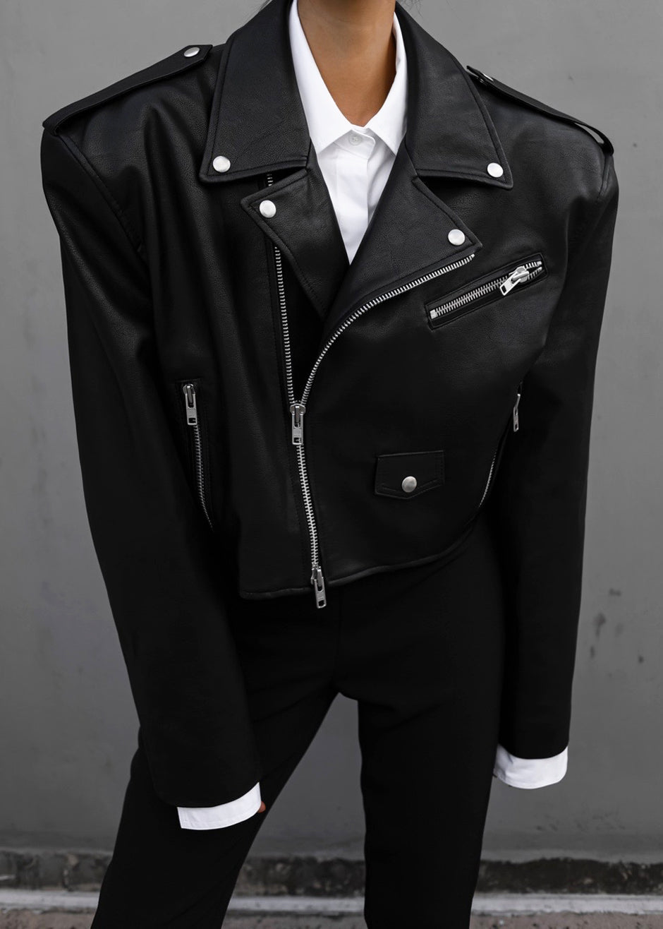 Tidus Cropped Biker Jacket - Black