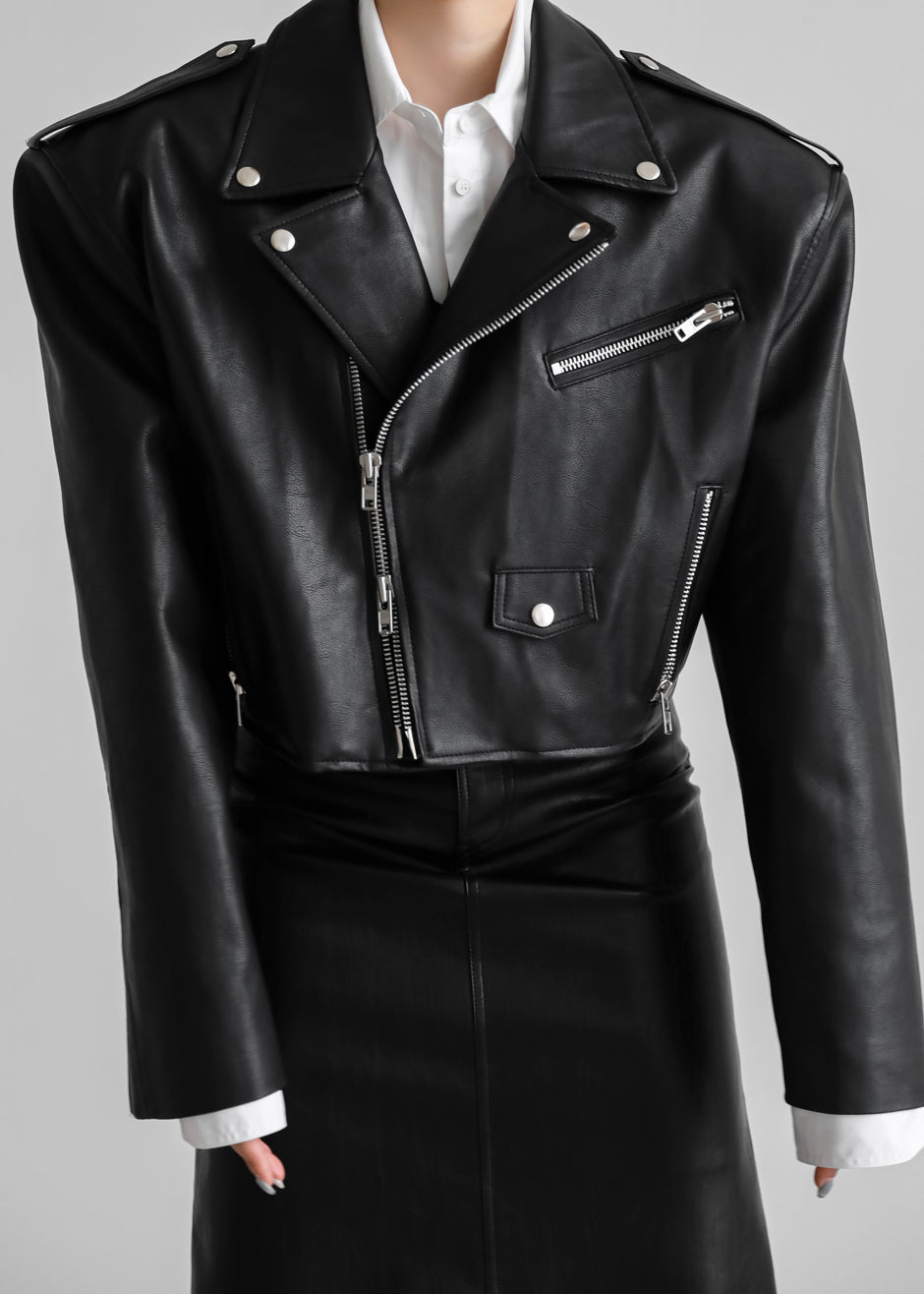 Tidus Cropped Biker Jacket - Black - 4