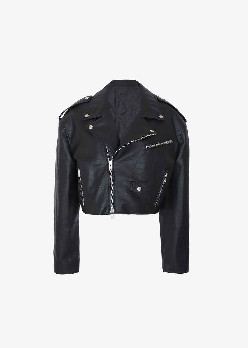 Tidus Cropped Biker Jacket - Black - 9