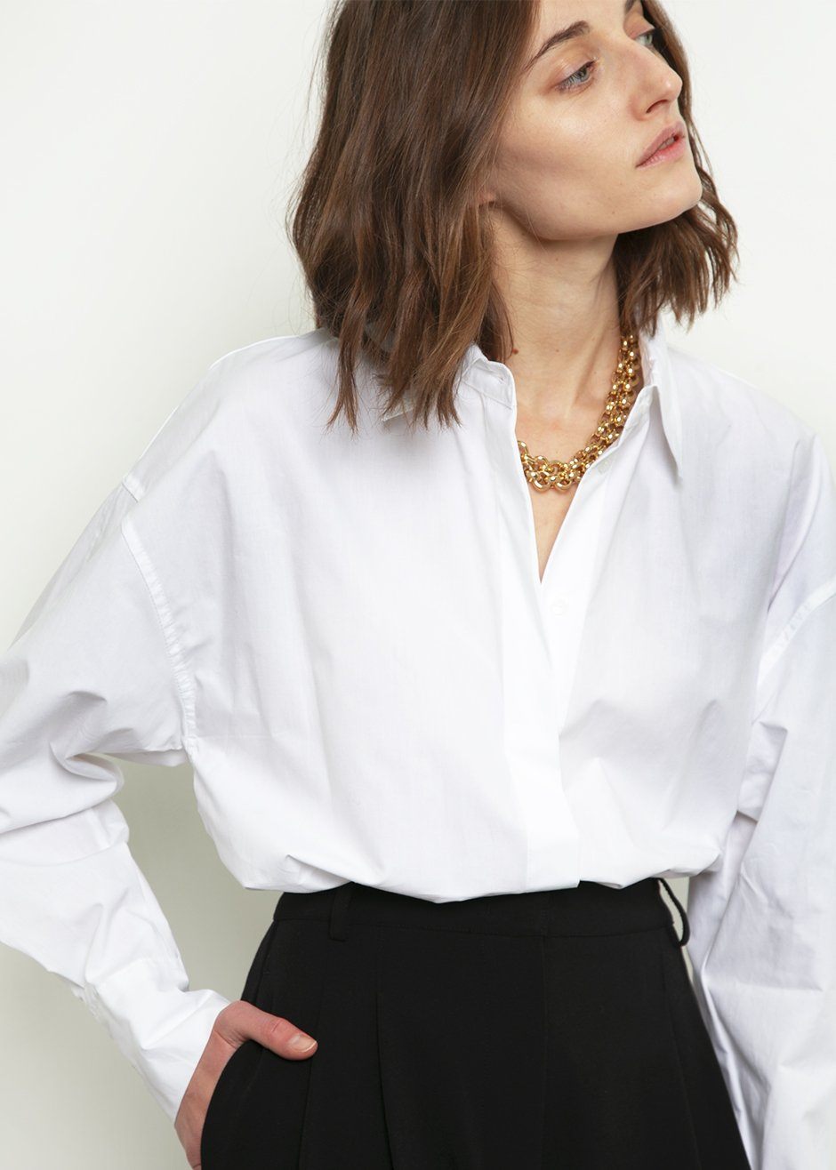 Lakely Oversized Button Down Shirt - White - 3