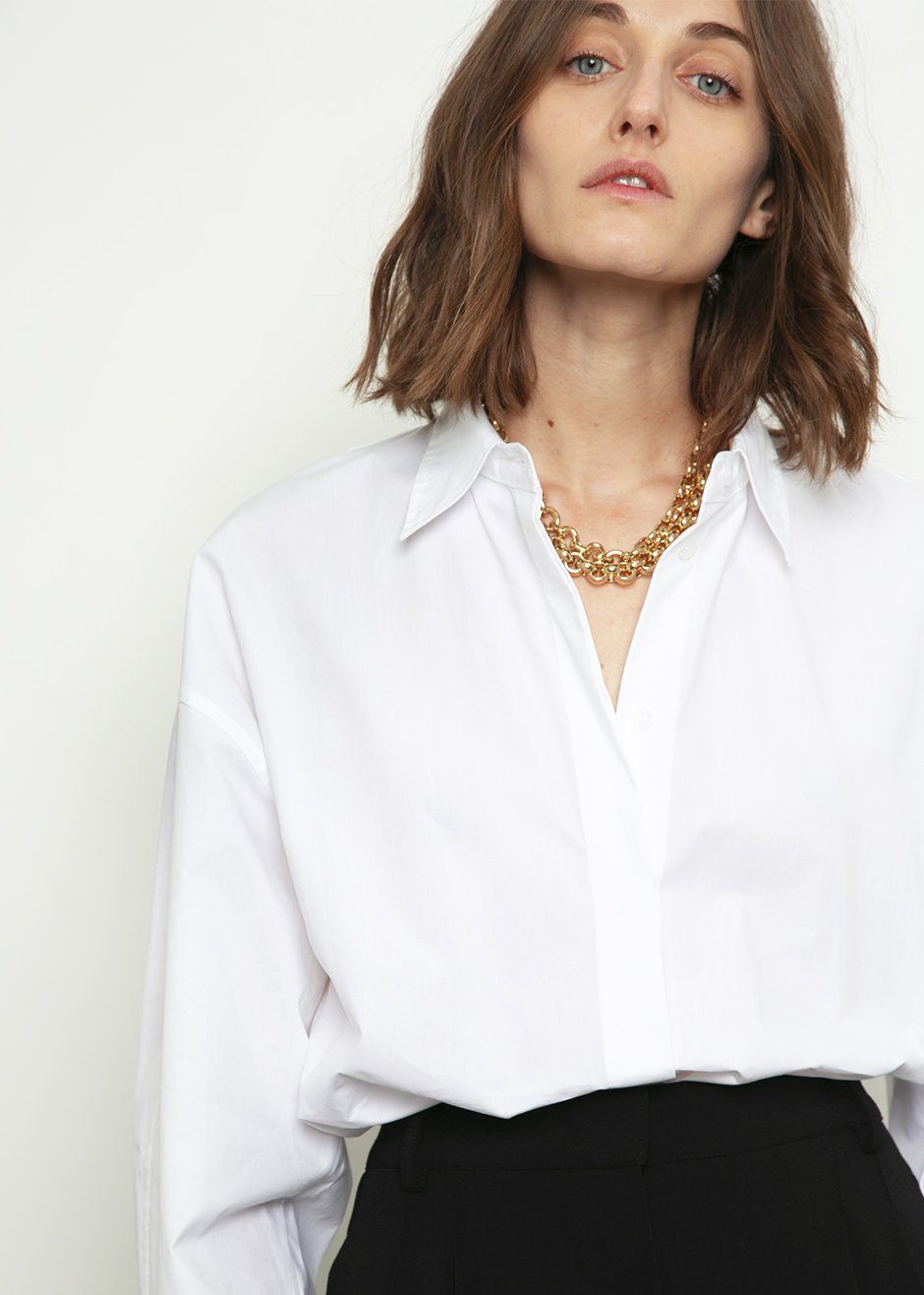 Lakely Oversized Button Down Shirt - White - 5