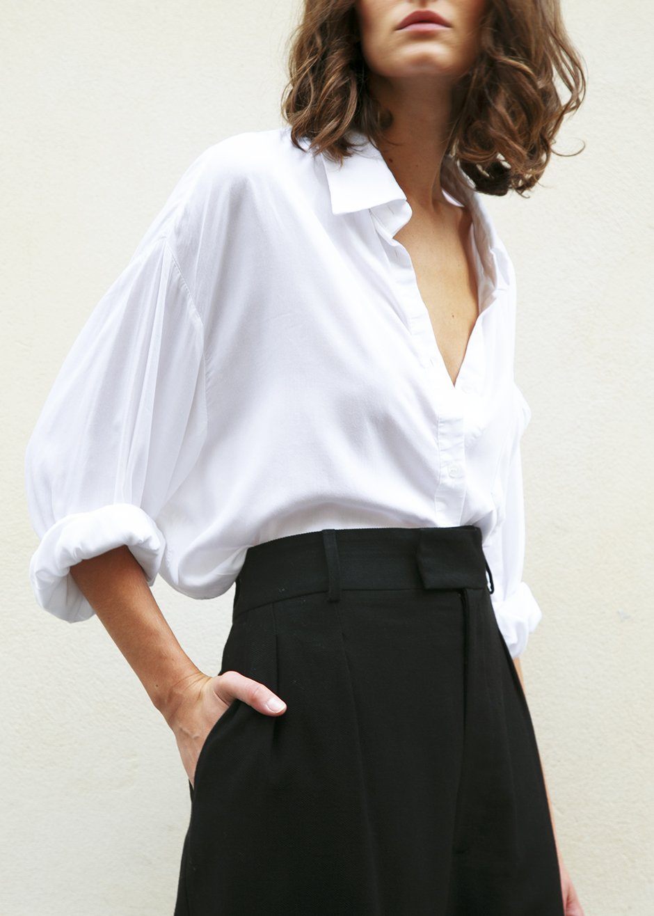 Hanna Silky Oversized Blouse - White - 2
