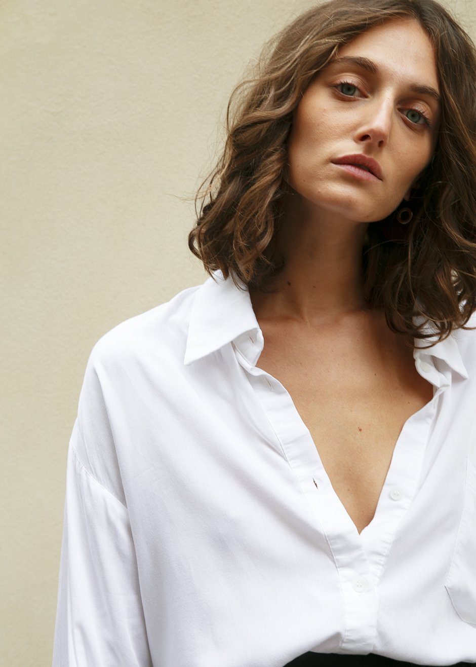 Hanna Silky Oversized Blouse - White - 6